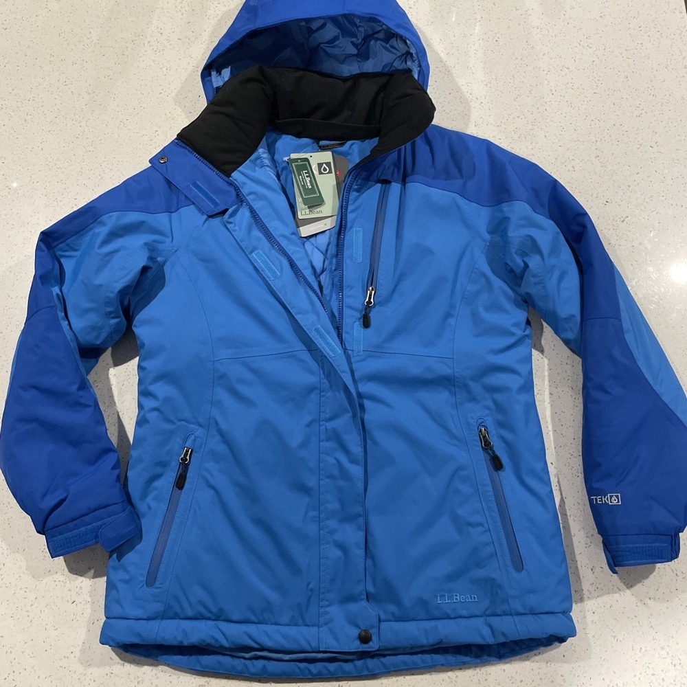 NWT LL Bean Women's Cobalt Blue Primaloft Tek Waterproof Hooded Jacket Zip Sz. S